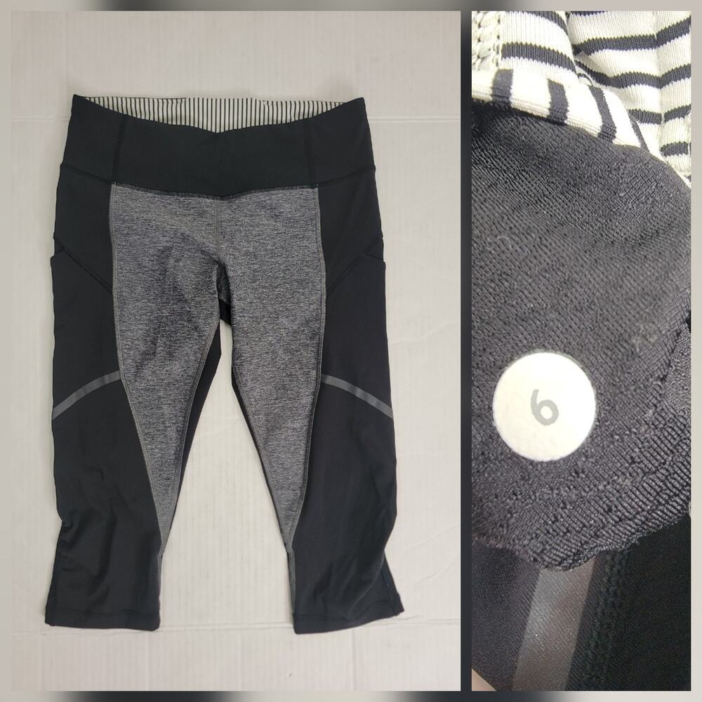 Lululemon Capri Leggings Womens Sz 6 Crop Gray Black Mesh Pannel Athleisure